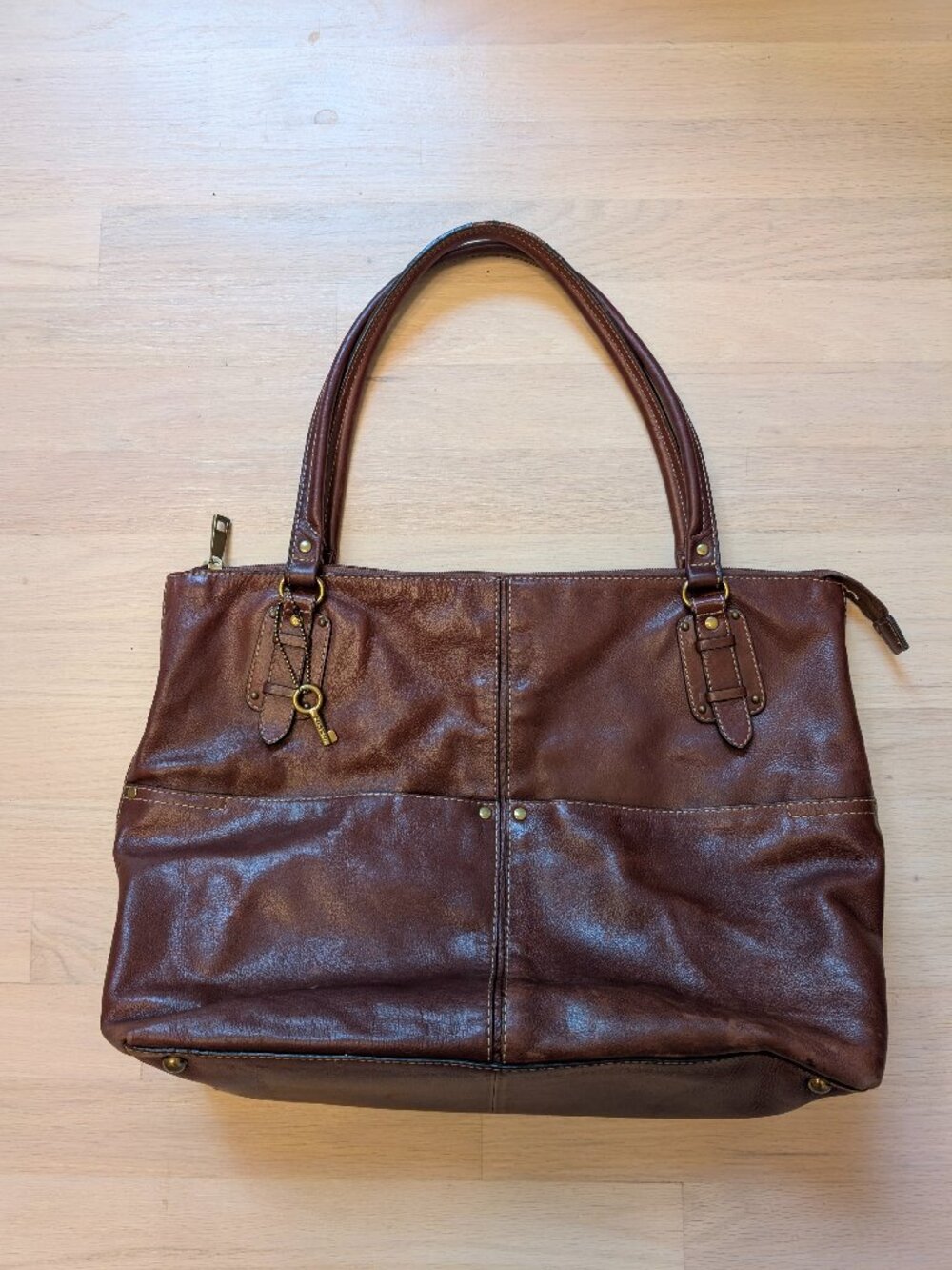 Fossil vintage dark brown leather tote